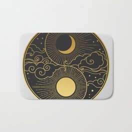 Sun, Moon, clouds, stars. Yin Yang Bath Mat | Balance, Hippy, Bohemian, Gold, Clouds, Graphicdesign, Moon, Symbol, Chinese, Asian 