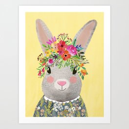 Rabbit with floral crown Art Print