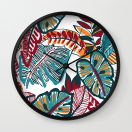 Hand Drawn Abstract Tropical Monstera Exotic Leaves Wall Clock