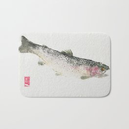 Rainbow Trout Dive - Gyotaku Bath Mat | Other, Japanesegyotaku, Fish, Rainbowtrout, Fishprint, Realism, Gyotaku, Ink, Acrylic, Trout 