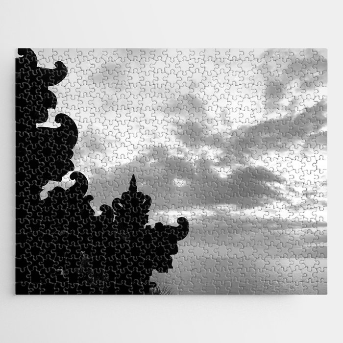 Balinese Temple In Black And White Sky Jigsaw Puzzle