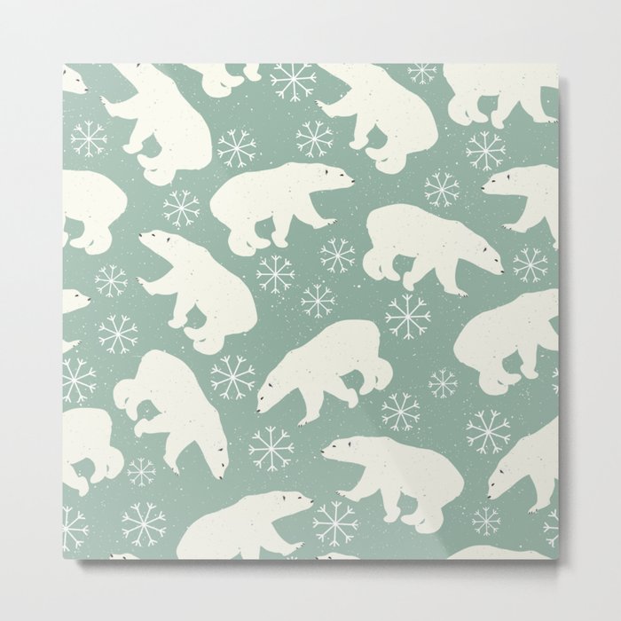 Polar Bears and Snowflakes Metal Print