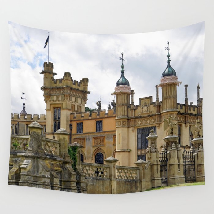 Great Britain Photography - Knebworth House Under The Cloudy Sky Wall Tapestry