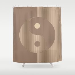 Geometric Lines Ying and Yang VII in Dark Brown Beige Shower Curtain