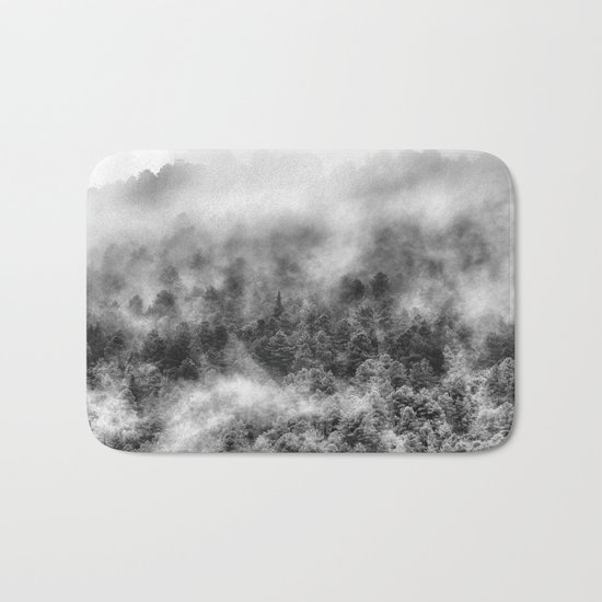 "Mountain light III BW". Foggy forest. Bath Mat