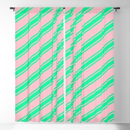 [ Thumbnail: Pink and Green Colored Stripes/Lines Pattern Blackout Curtain ]