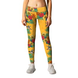 Hummingbirds and tropical bouquet in yellow Leggings