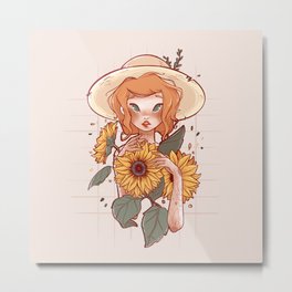 Sunflower girl in summer Metal Print