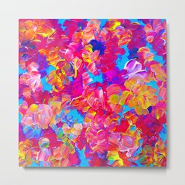 FLORAL FANTASY Bold Abstract Flowers Acrylic Textural Painting Neon Pink Turquoise Feminine Art Metal Print | Painting, Whimsical, Abstract, Textured, Pattern, Nature, Botanical, Flower, Feminine, Magenta 