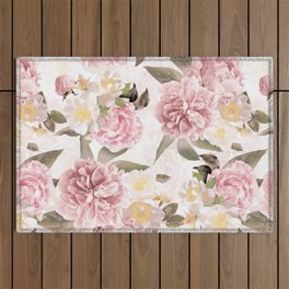 Vintage & Shabby Chic - Antique Sepia Summer Day Roses And Peonies Botanical Garden Outdoor Rug