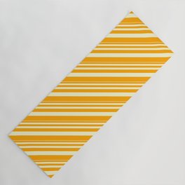 [ Thumbnail: Light Yellow and Orange Colored Lined Pattern Yoga Mat ]