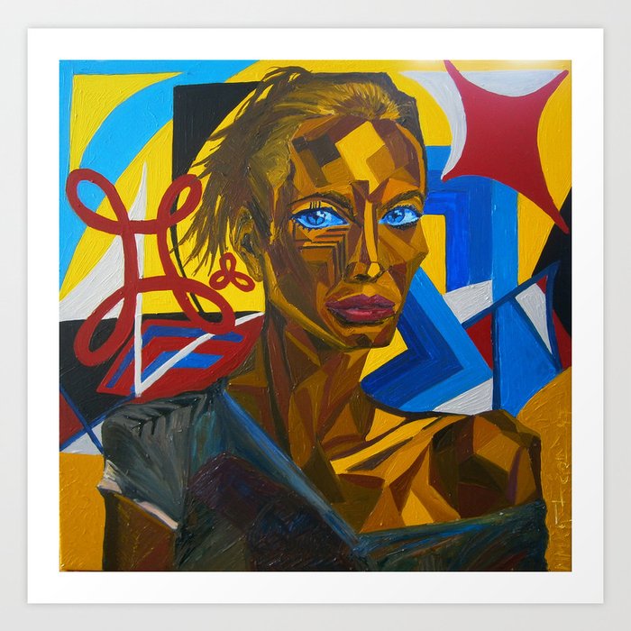 Suspicious Christy Turlington Artist Leon 47 Leon Xlvii Dynamic Portrait Painting Triangulism Art Print By Leon47