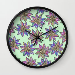 Whimsical neo mint color pallet watercolor abstract mandala Wall Clock