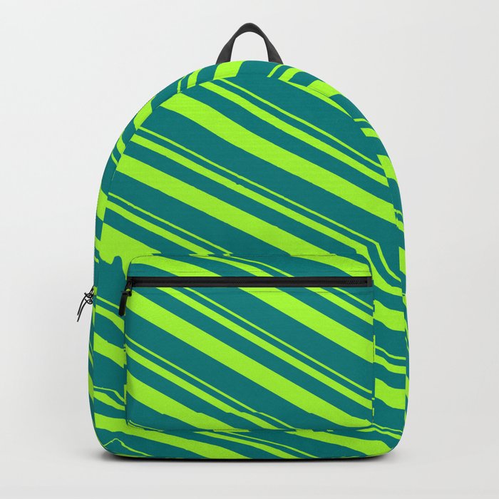 Light Green and Teal Colored Striped Pattern Backpack