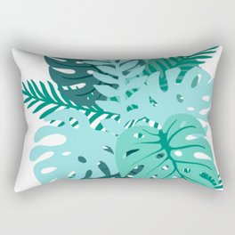 Blue and Green Tropical Leaves Rectangular Pillow