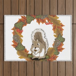 Autumn Wreath with Squirrel and Acorn Outdoor Rug
