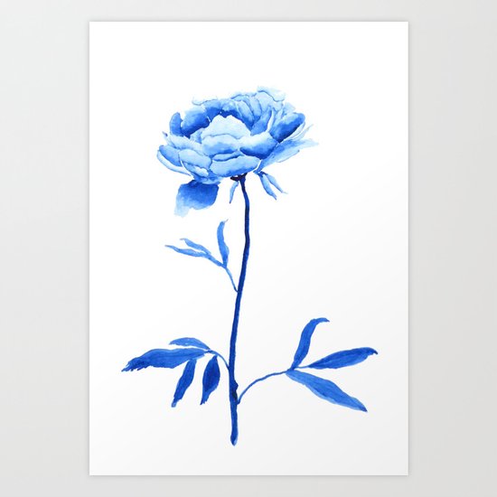 one blue peony painting Art Print