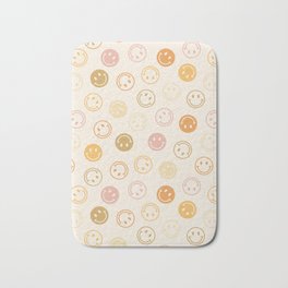 Neutral Smiley Face Pattern Bath Mat | Orange, Curated, Pattern, Groovy, Graphicdesign, Indie, Beige, Hippie, Tan, Happy 