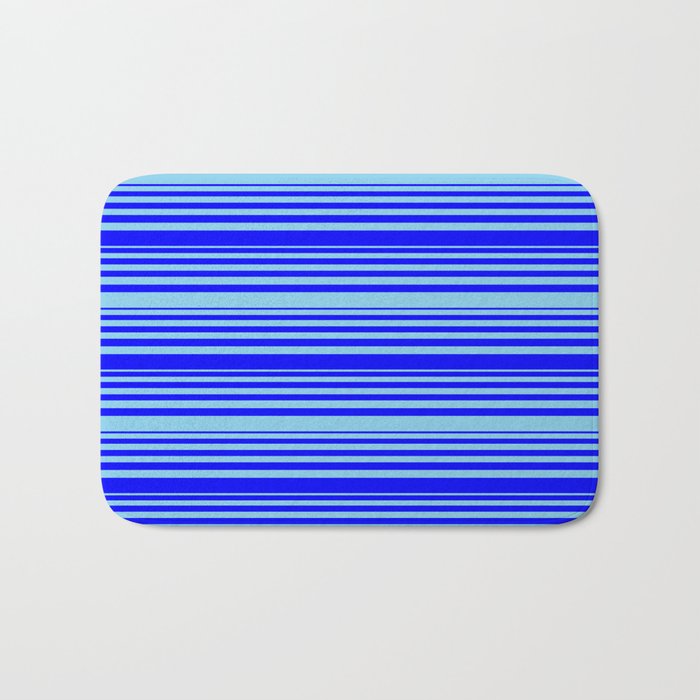 Blue and Sky Blue Colored Pattern of Stripes Bath Mat