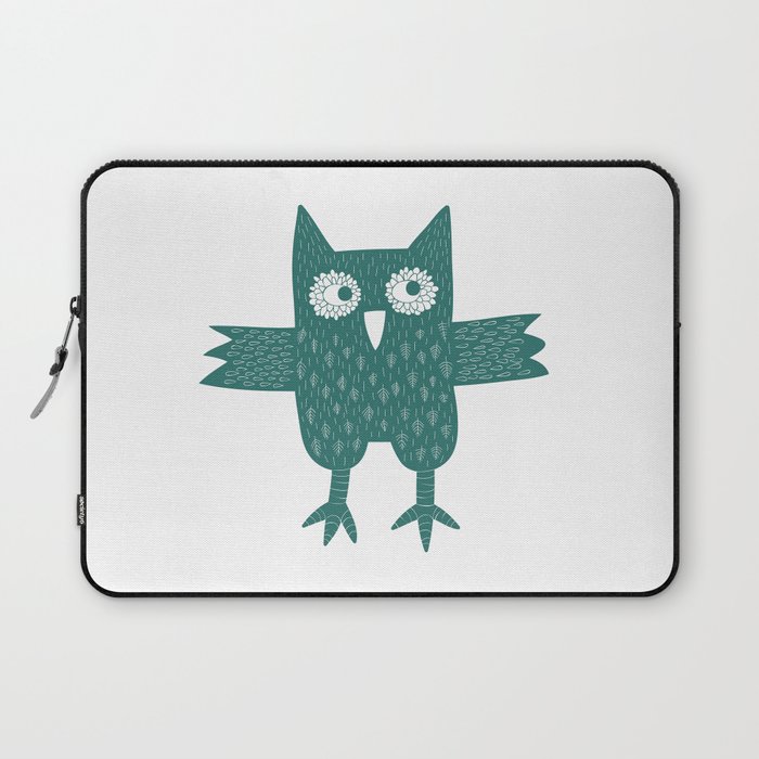 Green Owl Illustration Laptop Sleeve