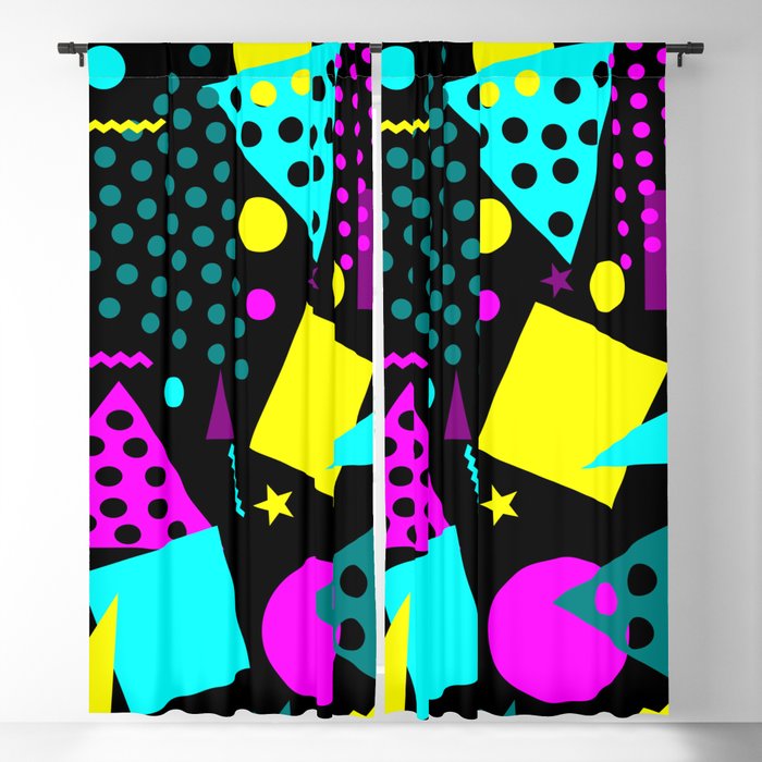 pattern 80s style retro vintage with black backgound Blackout Curtain