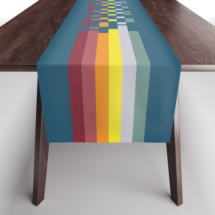 Bandama - Classic 80s Style Retro Stripes with Colorful Pixel Table Runner