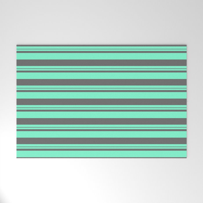 Aquamarine & Dim Gray Colored Lines Pattern Welcome Mat