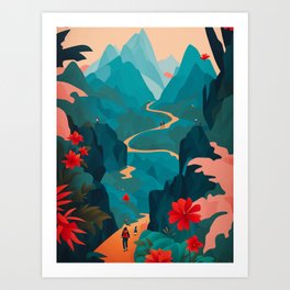 Colorful landscape with mountains Art Print
