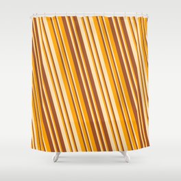 [ Thumbnail: Orange, Beige & Sienna Colored Striped/Lined Pattern Shower Curtain ]