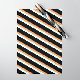 [ Thumbnail: Sienna, Brown, Light Cyan, and Black Colored Striped/Lined Pattern Wrapping Paper ]
