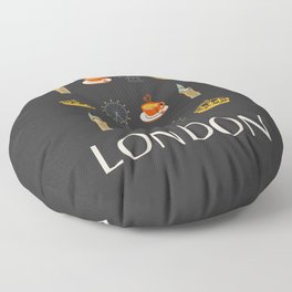 London Retro Art Decor Vacations Art Modern Boho Grey Decor Floor Pillow