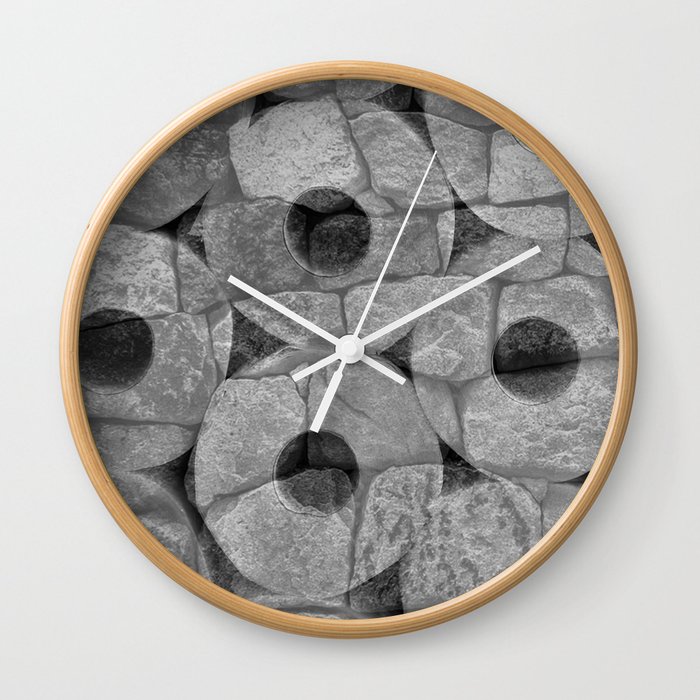 Rock and Roll Gray Scale Toilet Paper Rolls Overlaid with Rocks Wall Clock