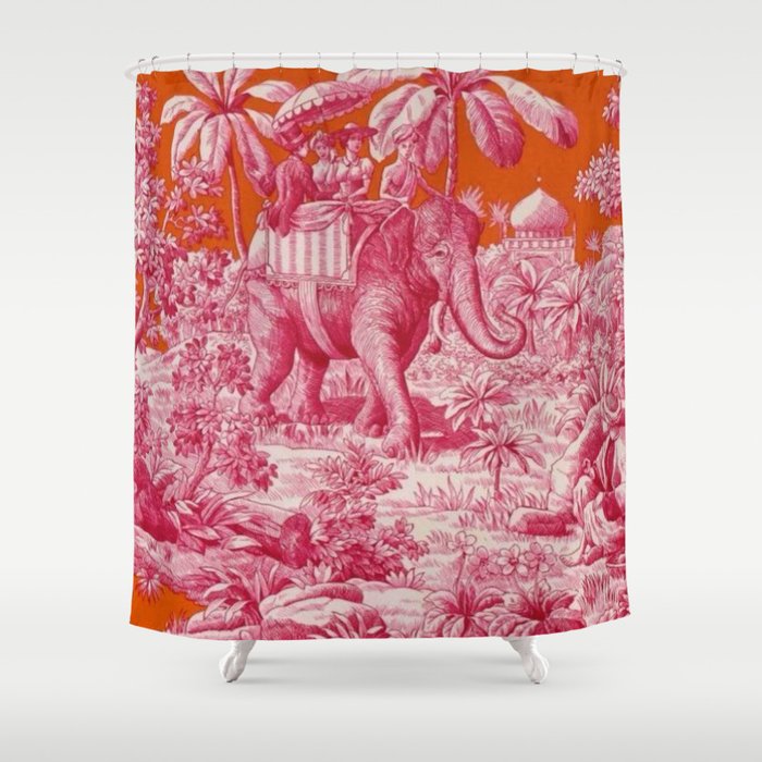 Toile de Jouy - pink and orange Shower Curtain