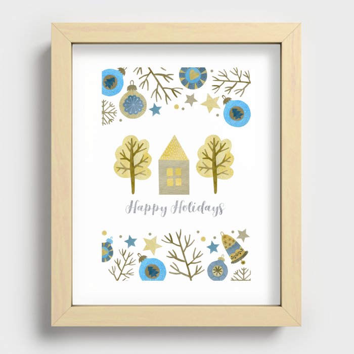 Happy Holidays. New Year. Greeting card. Poster. Recessed Framed Print