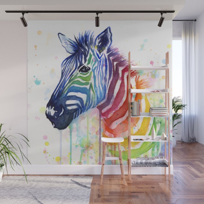 Zebra Watercolor Rainbow Animal Painting Ode To Fruit Stripes Wall