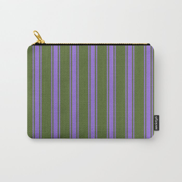 Dark Olive Green and Purple Colored Lines Pattern Carry-All Pouch