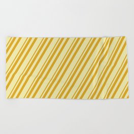 [ Thumbnail: Goldenrod and Pale Goldenrod Colored Stripes Pattern Beach Towel ]