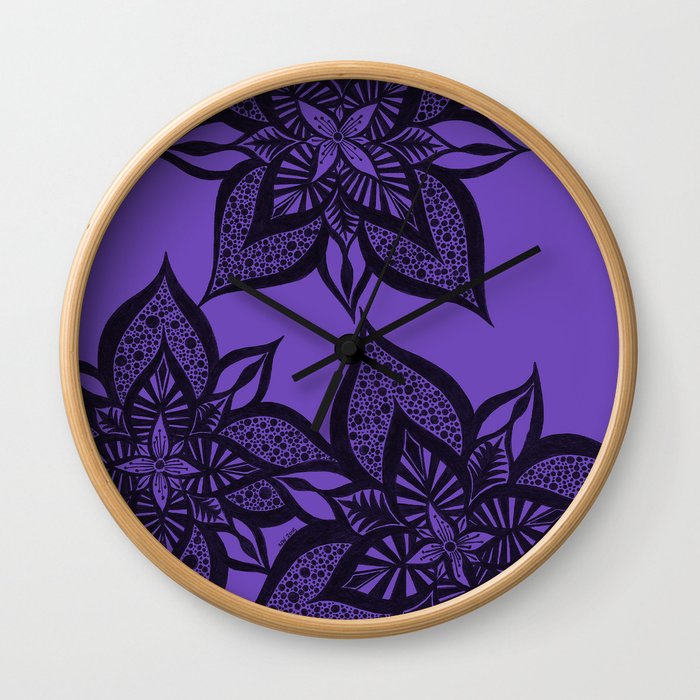 Floral Fantasy in Purple Wall Clock