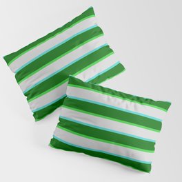 [ Thumbnail: Lime Green, Light Gray, Turquoise, and Dark Green Colored Pattern of Stripes Pillow Sham ]