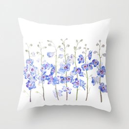 purple larkspur delphinium field watercolor  Throw Pillow