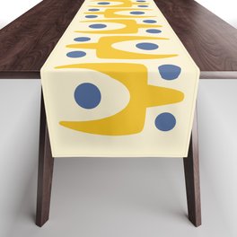 Mid Century Modern Abstract Pattern 641 Googie Yellow and Blue Table Runner