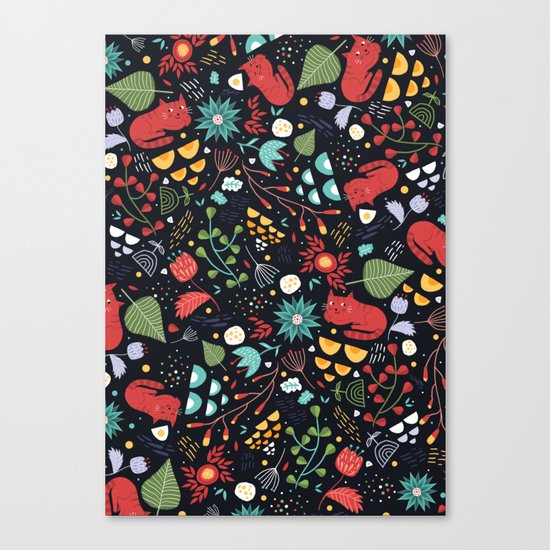 cats and flowers Canvas Print
