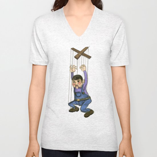 DOLL PUPPET II RED CHEEKS Unisex V-Neck