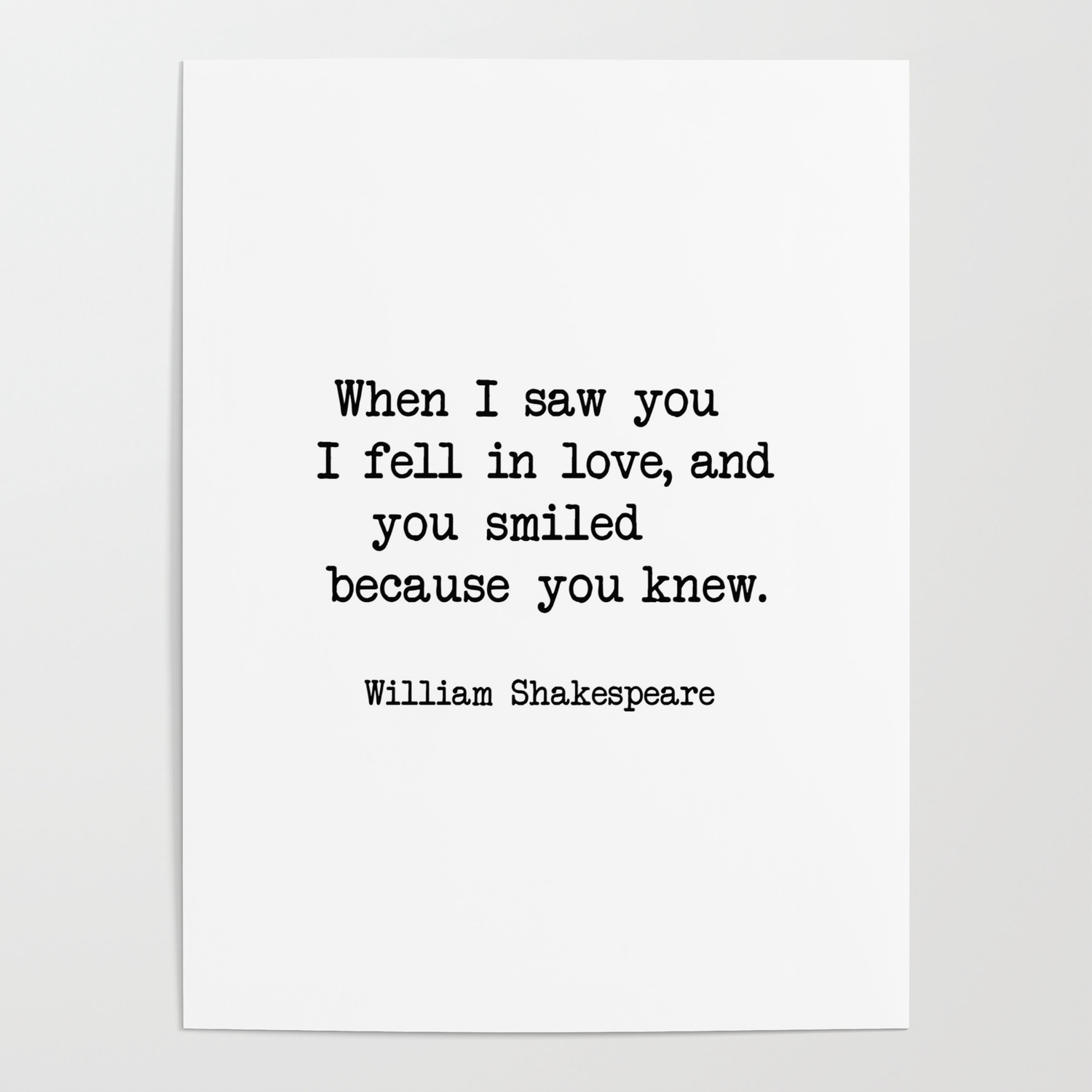 When I Saw You I Fell In Love Typography Art Print Poster Inspirational Love 