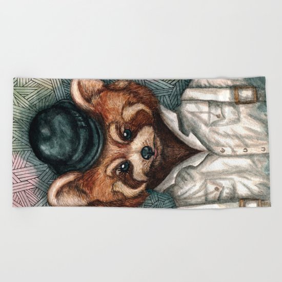 Cute Red Panda in Bowler hat Beach Towel