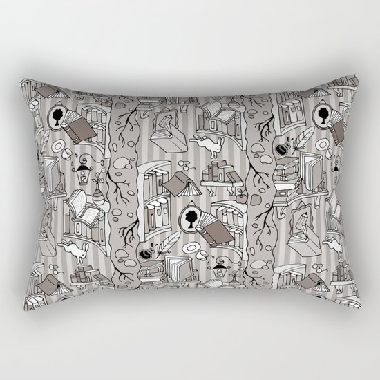 Books: Through the rabbit hole_Warm Gray Rectangular Pillow
