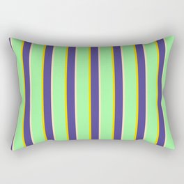 [ Thumbnail: Green, Yellow, Dark Slate Blue & Beige Colored Stripes/Lines Pattern Rectangular Pillow ]