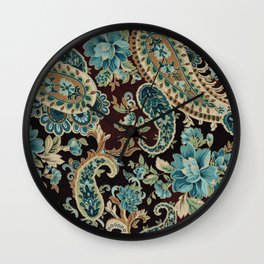 Brown Turquoise Paisley Floral Wall Clock