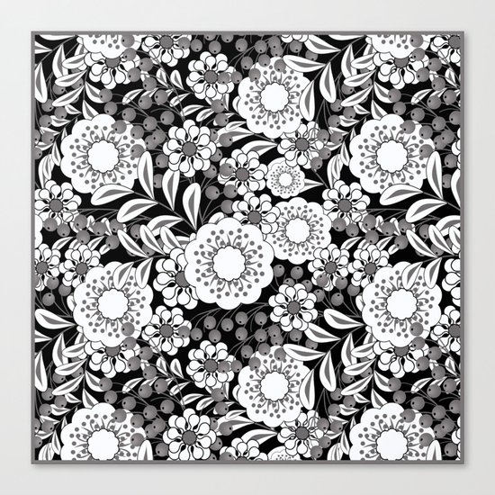 White flowers on a black background. Canvas Print