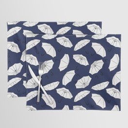 White Umbrella pattern on Navy Blue background Placemat